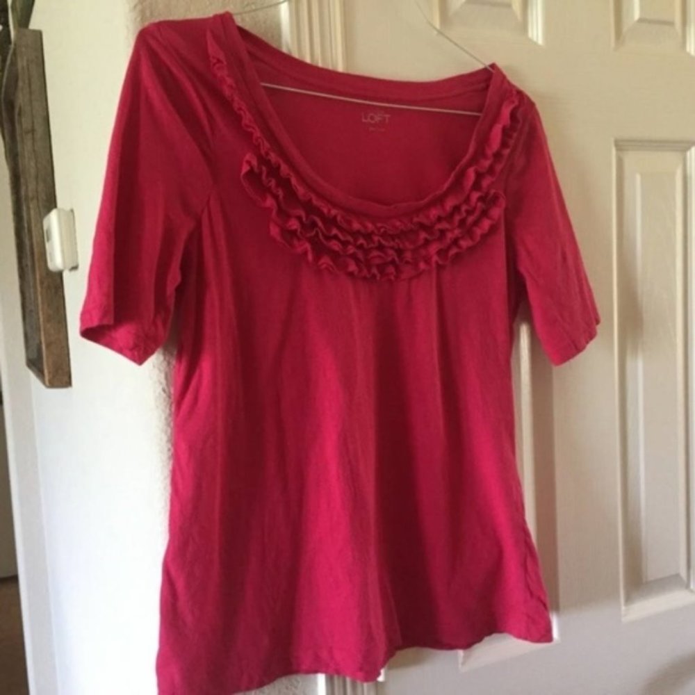 LOFT short sleeve solid hot pink top L